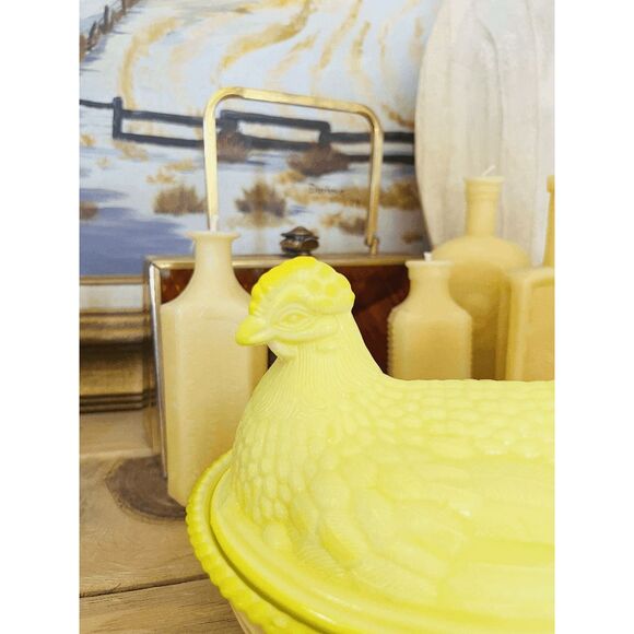 Westmoreland Mould Large Hen on Nest Mosser Glass USA – Dandelion Slag Yellow - Picture 5 of 7